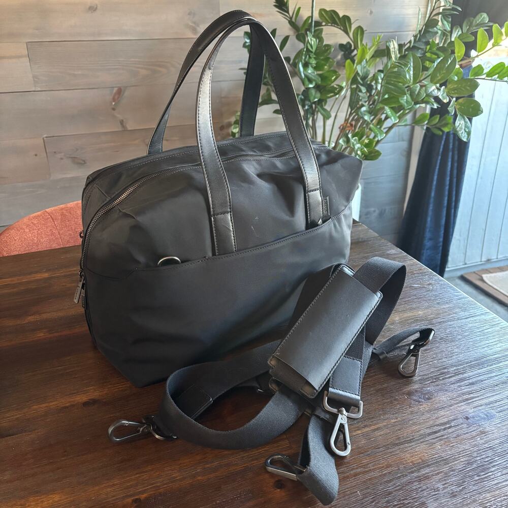 AWAY | The Weekender Bag Jet Black Nylon Leather Trim w/ Crossbody Strap